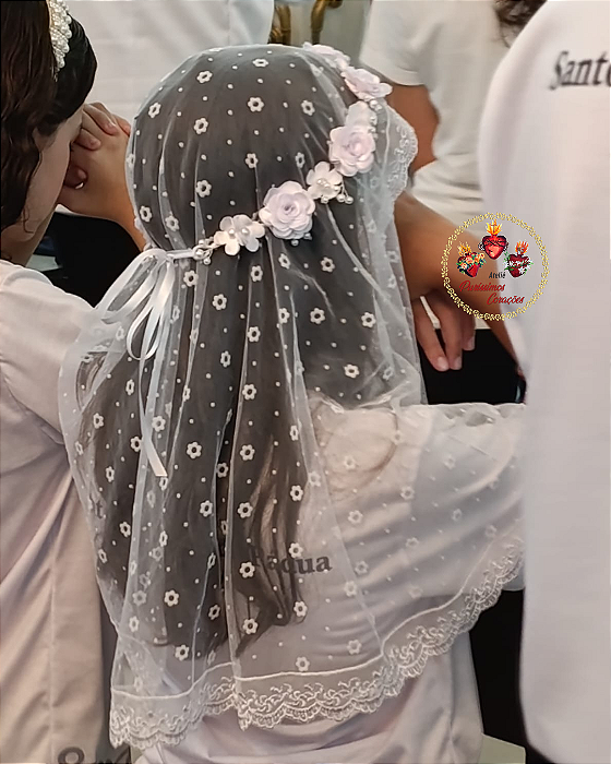 Kit Primeira Comunhão M ( Véu Santa Jacinta e Tiara de Flores)