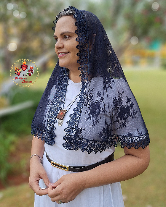 Véu Tradicional Guadalupe Azul Marinho