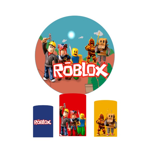 KIT PAINEL ROBLOX REDONDO + 3 CAPAS CILINDROS EM TECIDO SUBLIMADO