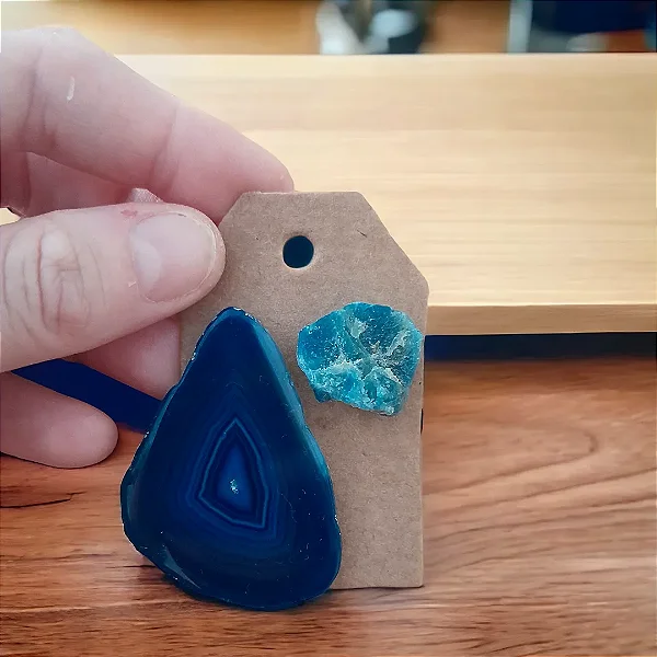 Brinco descasado Ágata azul e apatita