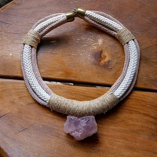 Maxi colar rosè quartzo rosa