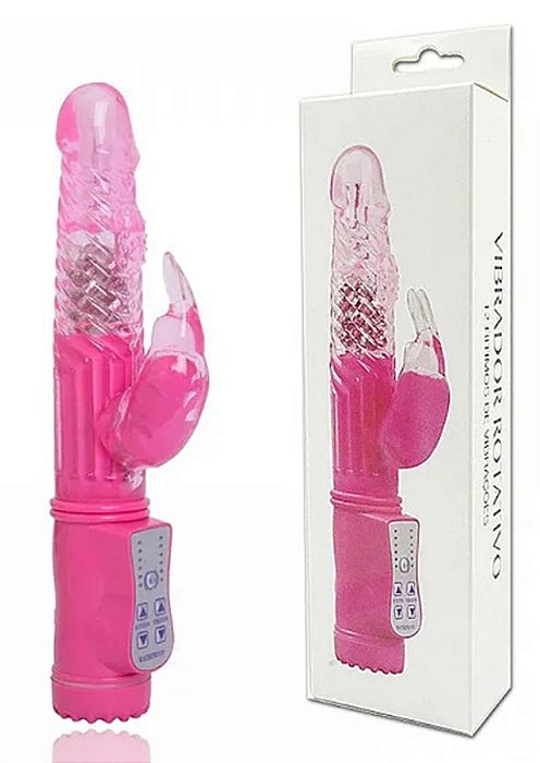 VIBRADOR ROTATIVO COM ESTIMULADOR COELHO 10 VIBRAÇÕES PASSION WAVE JACK RABBIT (ROSA)