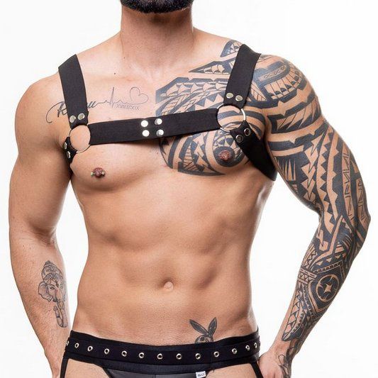 Harness Peitoral Elástico Com Argolas Detalhe Botão Níquel