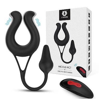 Vibrador Versátil Plug Anal com Vibrador Clitoriano/Anel Peniano - NICOLE-RCT - S-hande