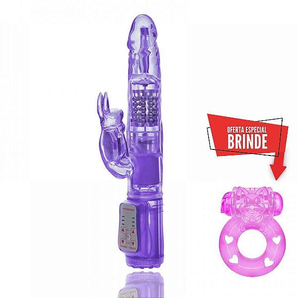 Vibrador Rotativo Jack Rabbit com Estimulador Clitoriano - ROXO - VIBRATION ROD