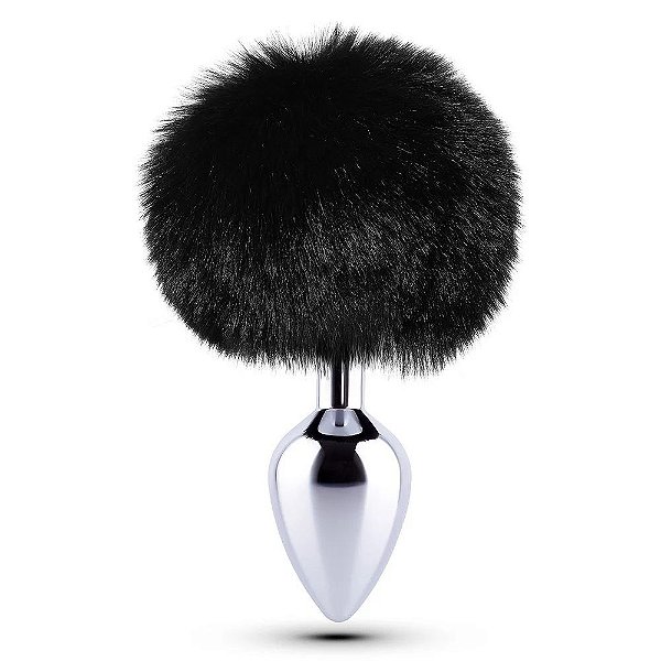 Plug Anal em Metal com Rabo de Coelho PomPom (Preto)