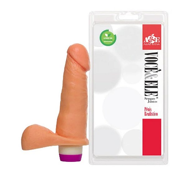 Prótese Maciça com Vibro e Escroto Dildo Pele 16,5 x 4cm - ADAO21