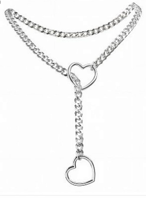 Coleira de Corrente Enforcador com 2 Corações na Ponta -