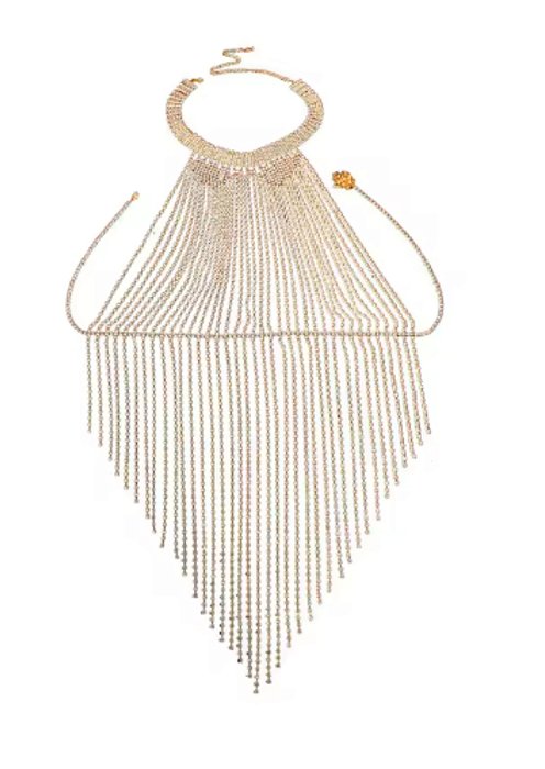 Frente Unica em fios de Strass com Franjas - Dourado - YSBN142