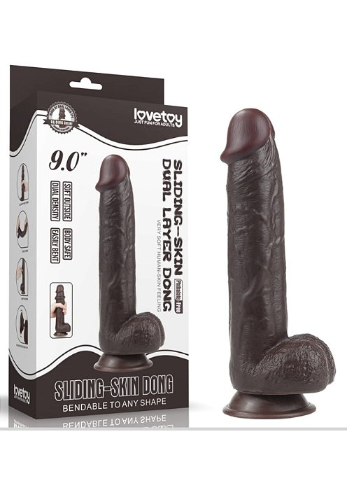 Prótese HIPER Realística 23,5 cm c/ Camada de Dupla Intensidade (MARROM) - LOVETOY SLIDING-SKIN DUAL LAYER