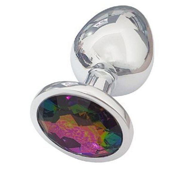 Plug Anal Em Aço Prata com Jóia - Tamanho P - 7x2,8cm