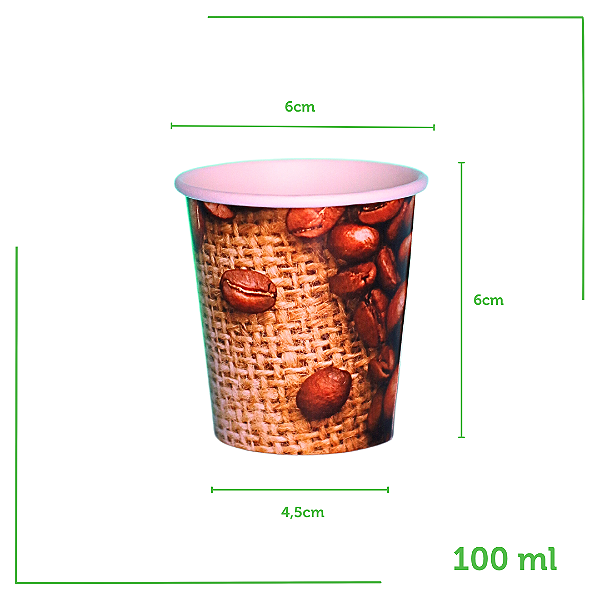 1250 Copos de 100ml Tema Grão Marrom em Papel