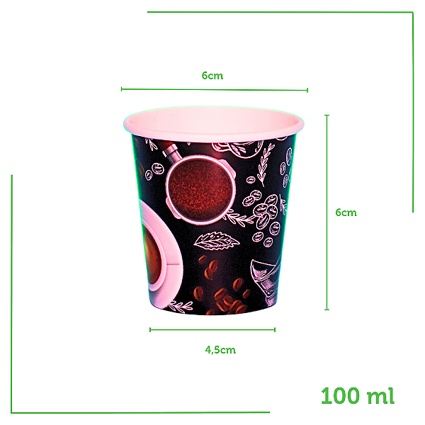 1250 Copos de 100ml Tema Grão Preto em Papel