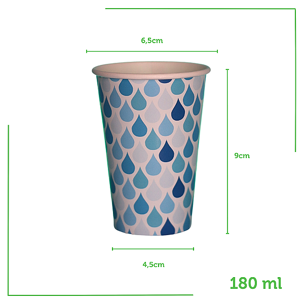 1000 Copos de 180ml Tema Gotas em Papel