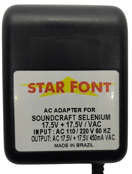 Fonte Carregador Compatível com SOUNDCRAFT/SELENIUM 17,5VAC x2 450mA