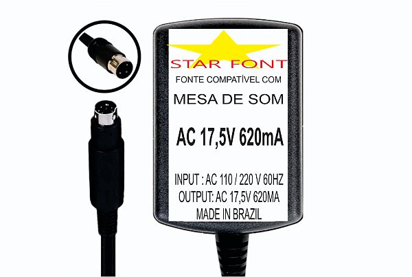 Fonte AC 17,5V 0.62A Para Mesa De Som Mixer Behringer Eurorack