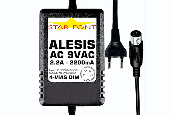 Fonte AC 9V 2.2A De 4 Vias Para Processador De Efeitos Alesis