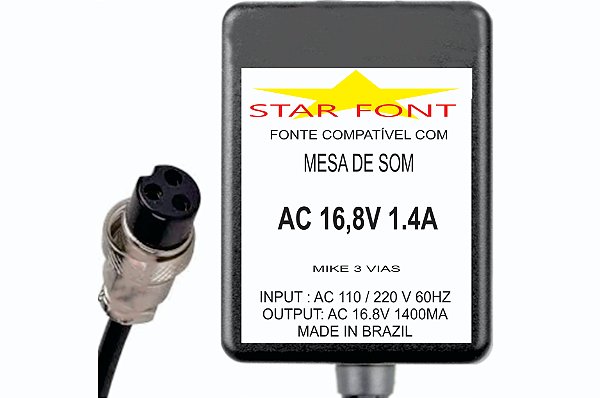 Fonte AC 16,8V 1A Para Mesa De Som Mixer Phonic MM MU