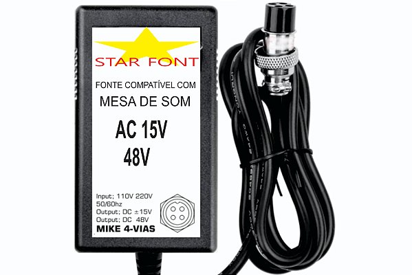 Fonte DC 15V e 48V Para Mixer Mesa De Som Oneal OMX 4 Vias