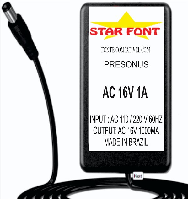 Fonte AC 16V 1A Para Controladora Interface Presonus