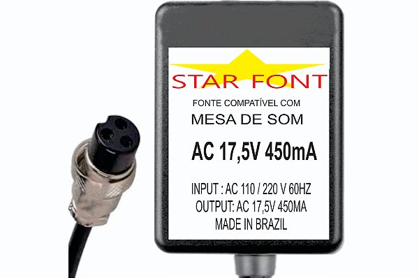 Fonte AC 17,5V 0.45A Para Mesa De Som Mixer Pro-Bass Probass