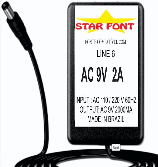 Fonte AC 9V 2A Para Violão e Guitarra Variax Line 6