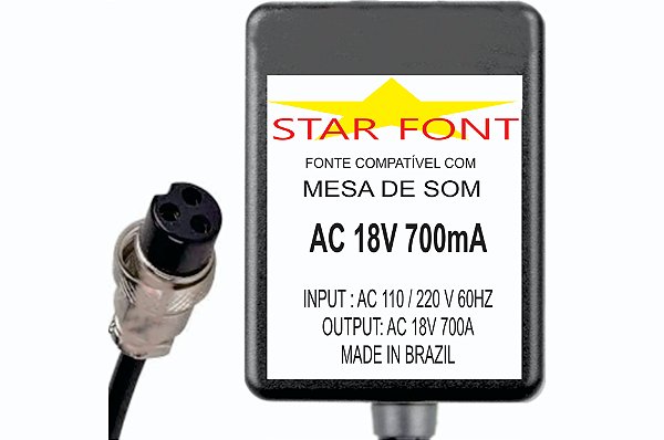 Fonte AC 18V 0.7A Para Mixer Lexsen