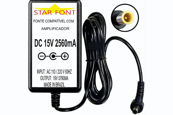 Fonte DC 15V 2.56A Para Amplificador De Guitarra Yamaha