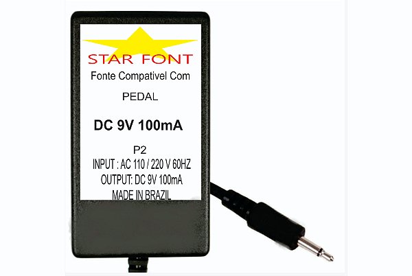 Fonte DC 9v P2 Para Pedal Classico Antigo Sansamp Tech 21 Dc1