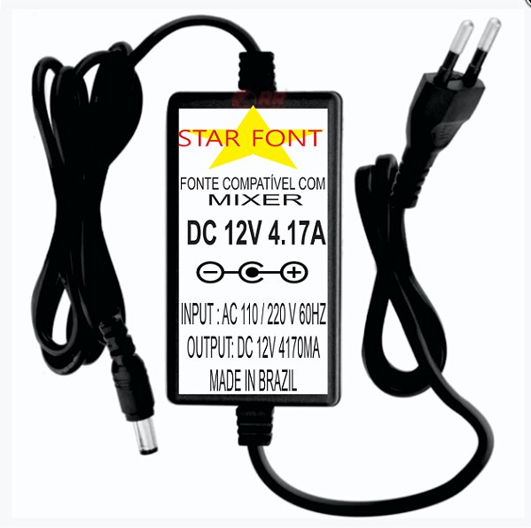 Fonte DC 12V 4,17A Para DJ Mixer Mackie Mesa De Som Dl806 Dl1608