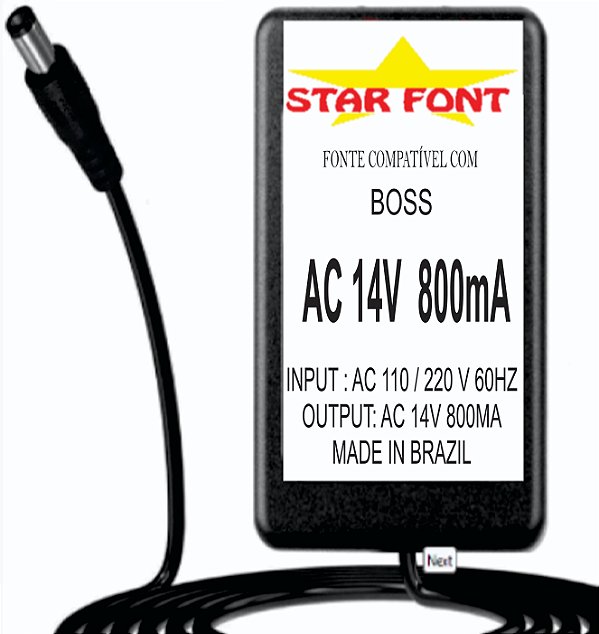 Fonte AC 14V 800mA Para Pedal Boss BRC-120