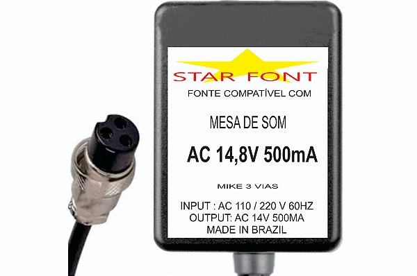 Fonte AC 14,8V 0.5A Para Mixer Behringer Eurorack Plug Mike