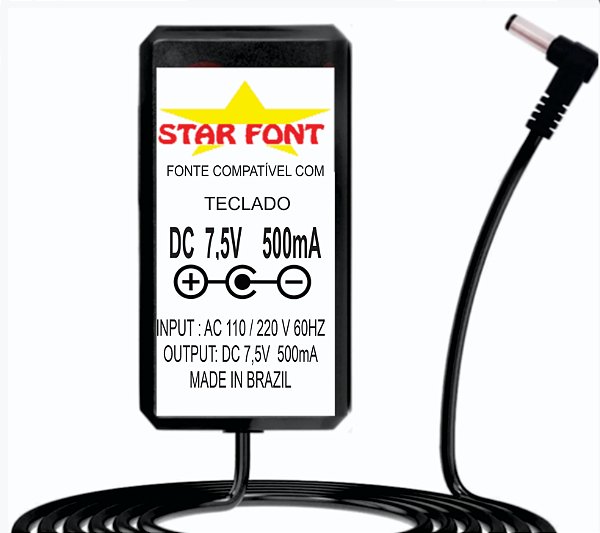 Fonte DC 7,5v Para Teclado Casio e Cassiotone