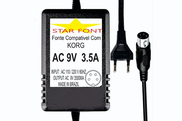 Fonte AC 9V 3.5A Para Teclado e Piano Digital Korg