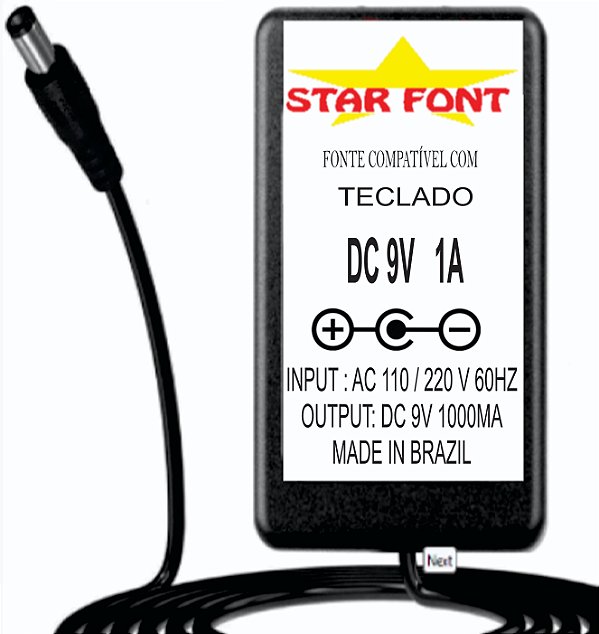Fonte DC 9V Para Teclado Eletronico Concertmate