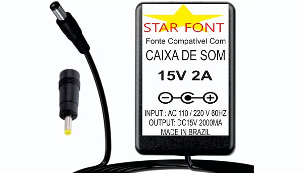 Carregador Fonte DC 15V Para Caixa Amplificada Amvox Aca