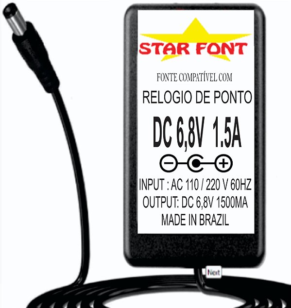 Fonte DC 6,8V Para Relogio De Ponto Proveu Kurumim