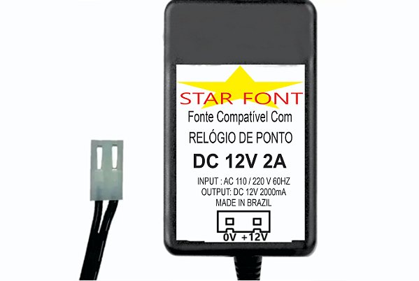 Fonte DC 12V 2A 2 Vias Para Relogio Ponto Rb-512 Dimep D15719286