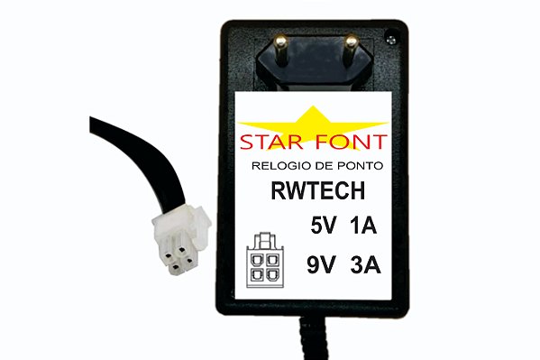 Fonte DC 5V e 9V Com 4 Vias Para Relógio De Ponto RWTECH