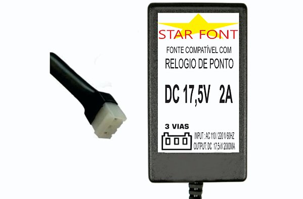 Fonte DC 17v 2A 3 Vias Para Relogio Ponto Dimep D15719540