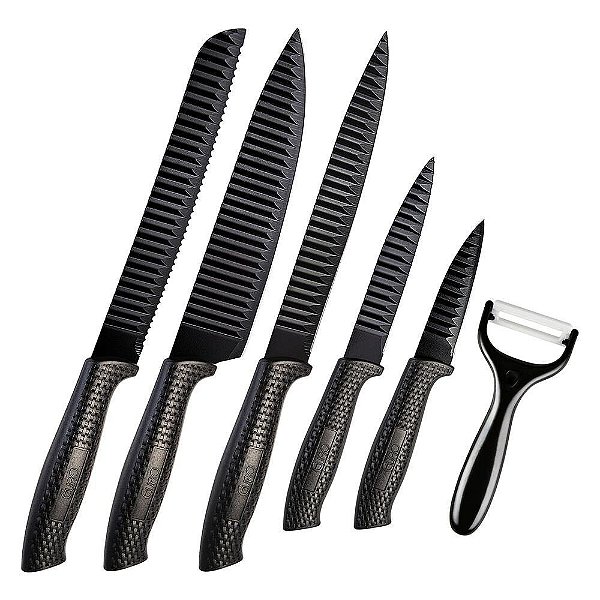 Conjunto de Facas Colorstone 6 Peças Rattan Preto Euro Home