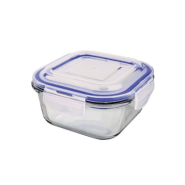 Pote de Vidro Hermético Quadrado Azul 520ml VDR8852-AZ, Euro