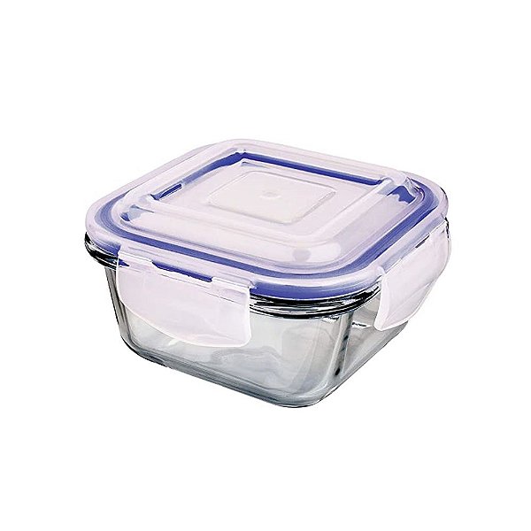 Pote de Vidro Hermético Quadrado Azul 300 ML VDR8821-AZ Euro