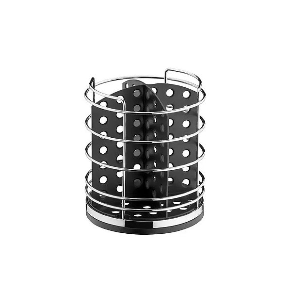 Suporte para Utensílios e Talheres Cromado e Preto Future