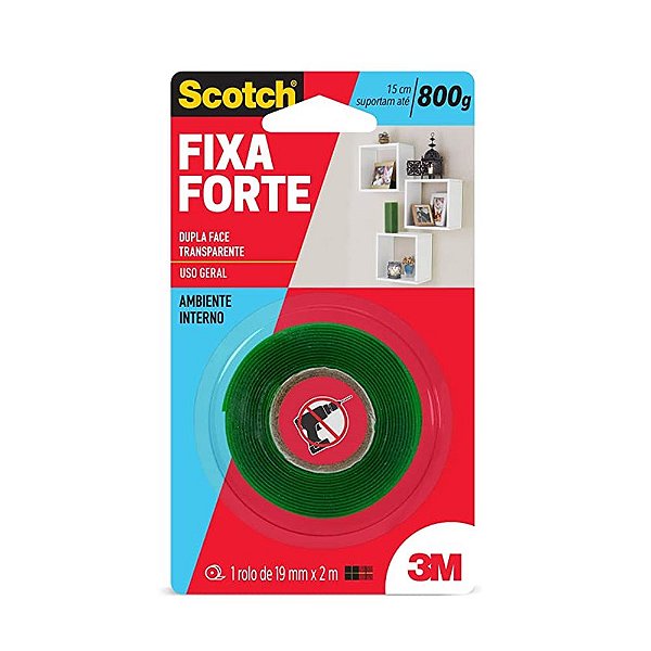 Fixa Forte, 3M, Fita Dupla Face, Transparente - 19mm x 2M