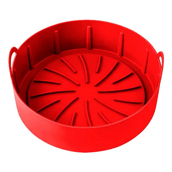 Forma para Air Fryer de Silicone Redonda Vermelha ou Cinza