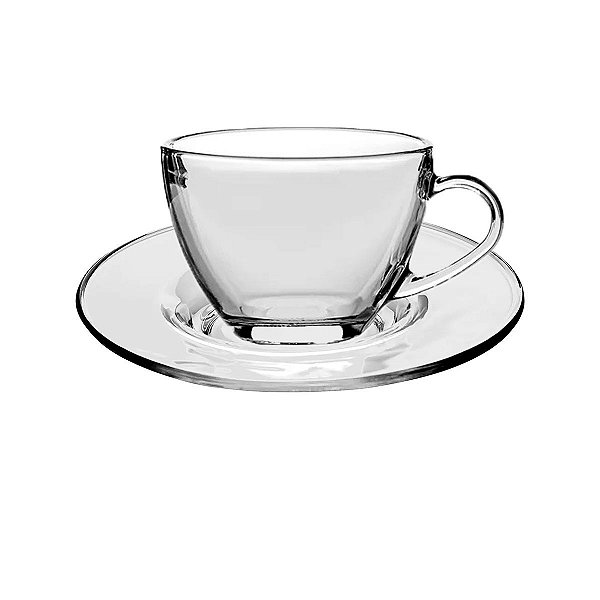 Xícara e Pires em Vidro Plasvale 218ml