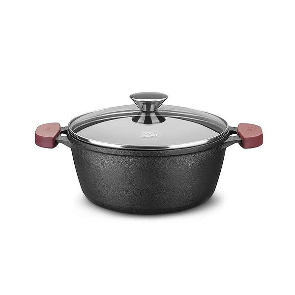 Panela Caçarola de Ferro Fundido Tampa de Vidro n24 de 4,0L