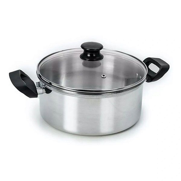 Panela Cacarola Grande Aluminio C Tampa de Vidro Polido N24 4,5L