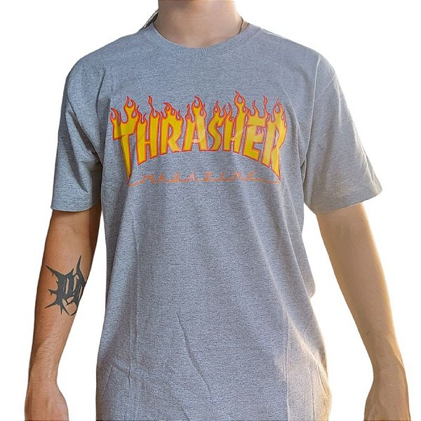 Camiseta Thrasher ORIGINAL Flame Cinza - pshskateshop
